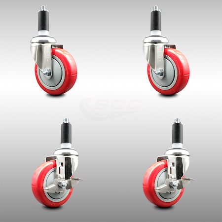 Service Caster 4 Inch 316SS Red Poly Swivel 1 Inch Expanding Stem Caster Brake SCC, 2PK SCC-SS316EX20S414-PPUB-RED-2-TLB-2-1